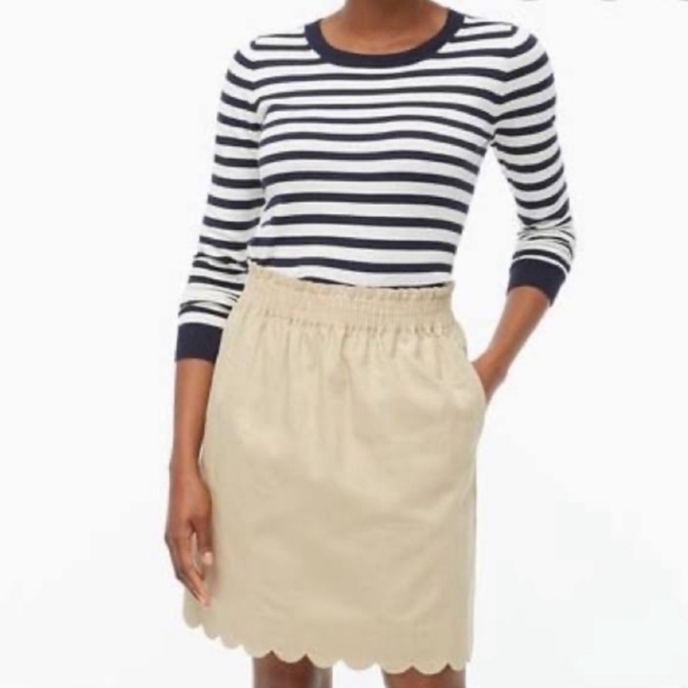 J. Crew Factory Cream Scalloped Hem Linen-Cotton Mini Skirt Size 4